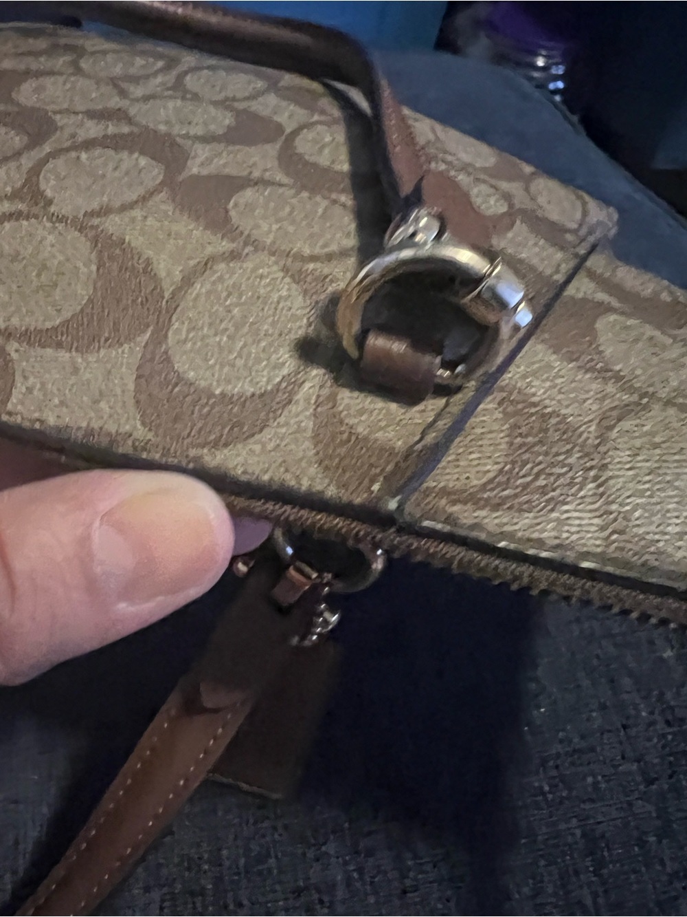 Coach Brown Signature Canvas Satchel with Minnie Charm - Picture 9 of 12